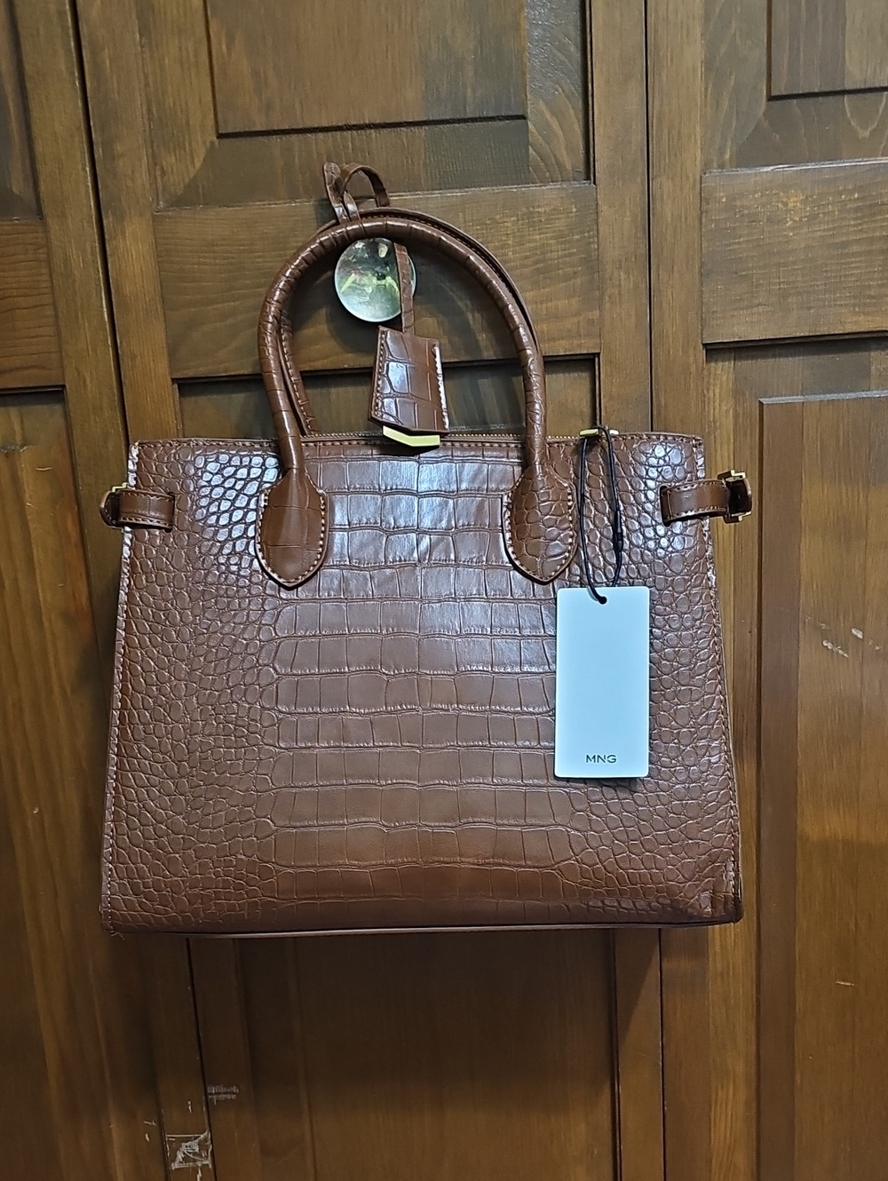 Mango Croc-Embossed Satchel in Brown